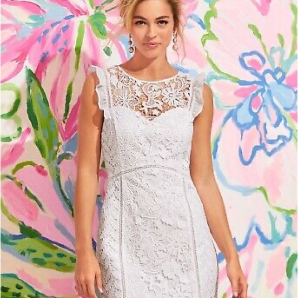 Lilly Pulitzer White Sheath Dress with Flutter Sleeves